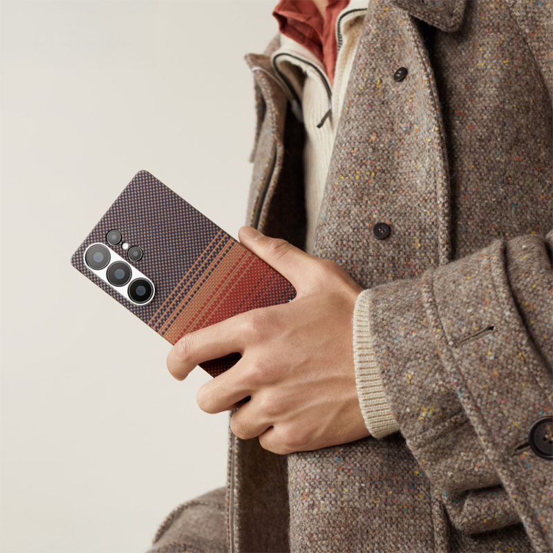 Galaxy S25 Ultra Kılıf M-safe Şarj Özellikli Aramid Fiber Pitaka Tactile Woven Sunset-Moonrise Serisi Kapak - 23