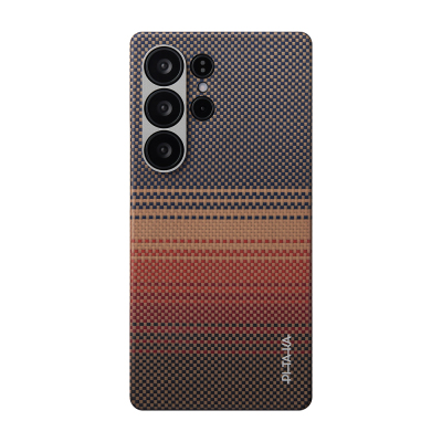 Galaxy S25 Ultra Kılıf M-safe Şarj Özellikli Aramid Fiber Pitaka Tactile Woven Sunset-Moonrise Serisi Kapak - 2