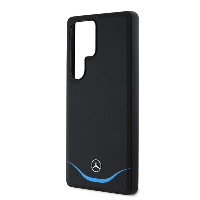 Galaxy S25 Ultra Kılıf Mercedes Benz Orjinal Lisanslı M-safe Şarj Özellikli 3D Metal Logolu Mavi Yatay Eğri Çizgili Deri Kapak - 5