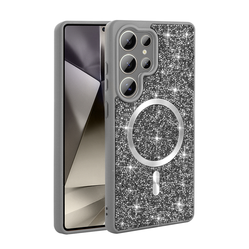 Galaxy S25 Ultra Kılıf Pırlanta Tasarımlı M-safe Şarj Özellikli Zore Mozaik Silikon Kapak - 5