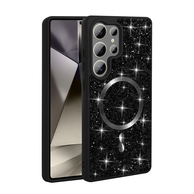 Galaxy S25 Ultra Kılıf Pırlanta Tasarımlı M-safe Şarj Özellikli Zore Mozaik Silikon Kapak - 7