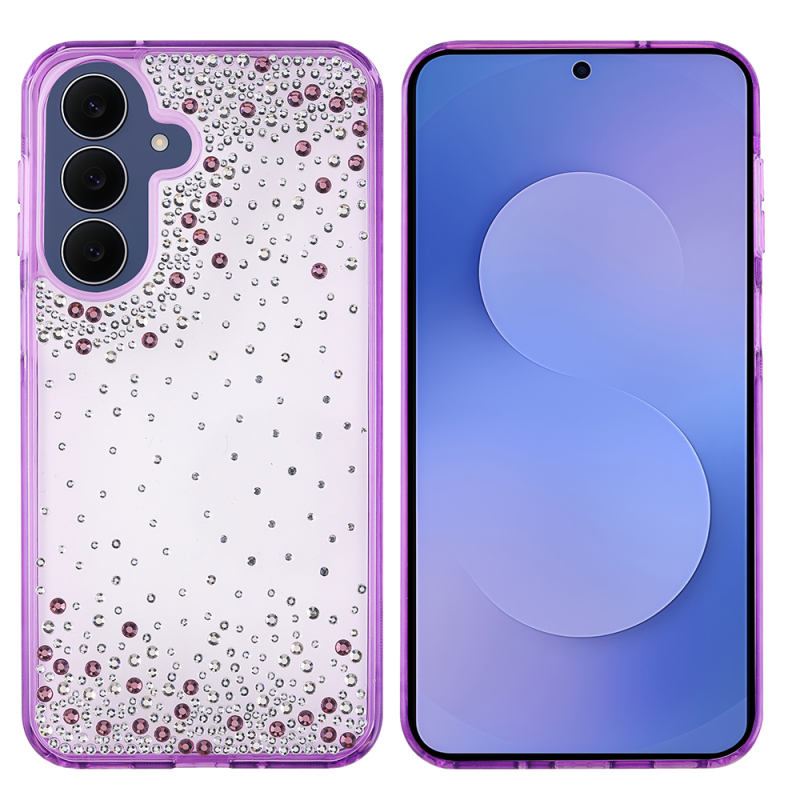 Galaxy S26 FE Case Airbag Design Drop Stone Embellished Transparent Zore Pera Silicone Cover - 1