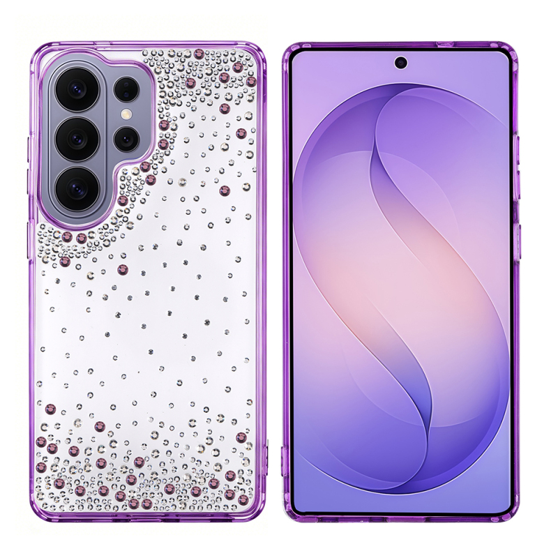 Galaxy S26 Ultra Case Airbag Design Drop Stone Embellished Transparent Zore Pera Silicone Cover - 3
