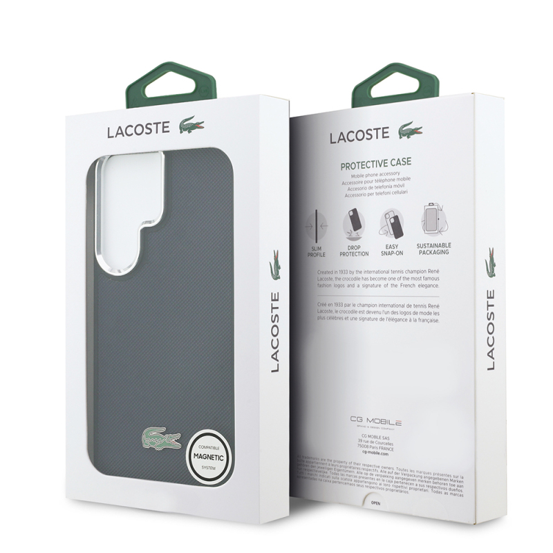 Galaxy S26 Ultra Case, Lacoste Original Licensed, PU Piqué Patterned Back, Iconic Crocodile Metal Logo Cover - 22