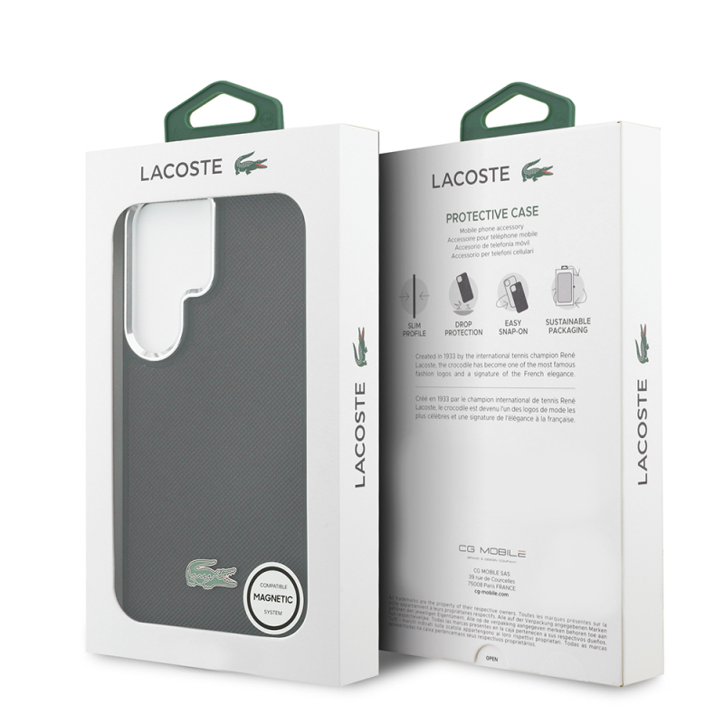Galaxy S26 Ultra Case, Lacoste Original Licensed, PU Piqué Patterned Back, Iconic Crocodile Metal Logo Cover - 24