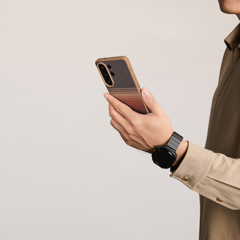 Galaxy S26 Ultra Case M-safe Charging Enabled Pitaka Tactile Woven Sunset-Moonrise Aramid Cairn Series Cover - 10