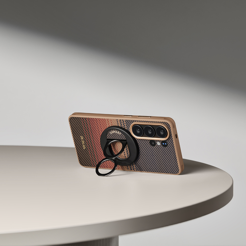 Galaxy S26 Ultra Case M-safe Charging Enabled Pitaka Tactile Woven Sunset-Moonrise Aramid Cairn Series Cover - 11