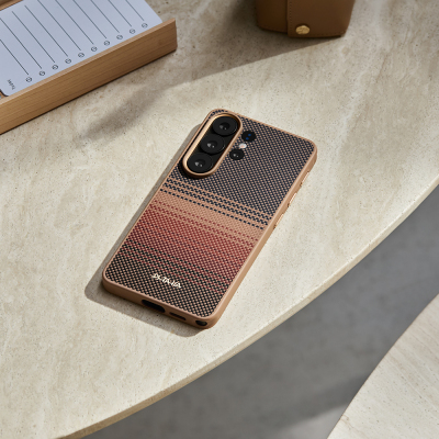 Galaxy S26 Ultra Case M-safe Charging Enabled Pitaka Tactile Woven Sunset-Moonrise Aramid Cairn Series Cover - 12