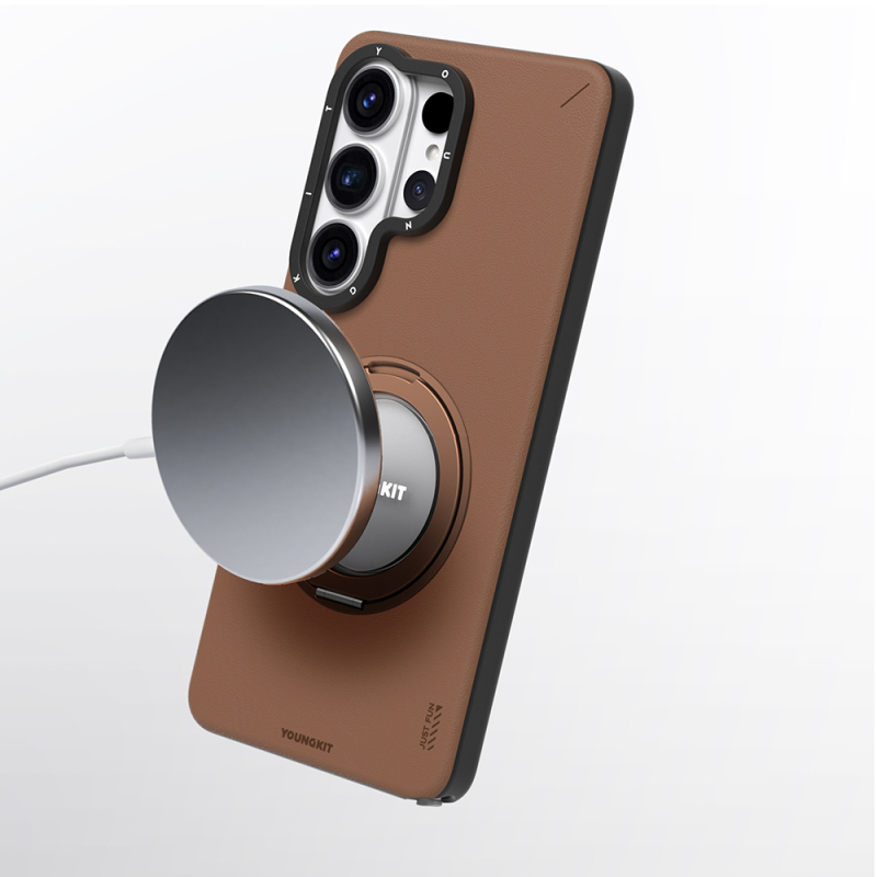 Galaxy S26 Ultra Case M-safe Charging Feature 360° Stand, Simple Matte Leather Design, Youngkit Tech Leather Series Cover - 11