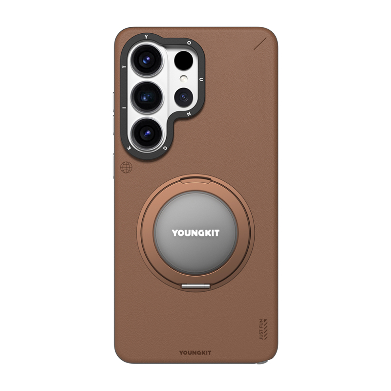 Galaxy S26 Ultra Kılıf M-safe Şarj Özellikli 360° Standlı Basit Mat Deri Desenli Youngkit Tech Leather Serisi Kapak - 1