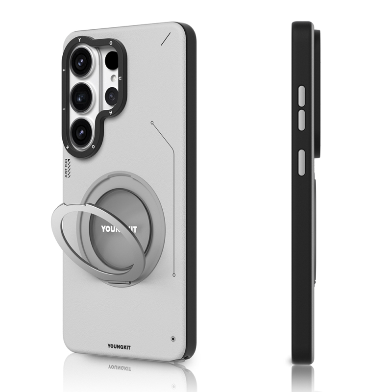 Galaxy S26 Ultra Kılıf M-safe Şarj Özellikli 360° Standlı Basit Mat Deri Desenli Youngkit Tech Leather Serisi Kapak - 5