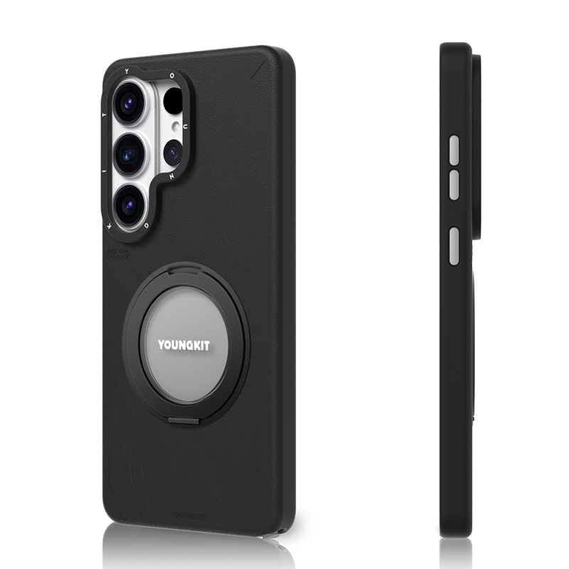 Galaxy S26 Ultra Kılıf M-safe Şarj Özellikli 360° Standlı Basit Mat Deri Desenli Youngkit Tech Leather Serisi Kapak - 7