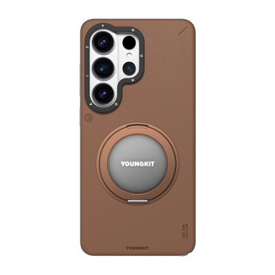 Galaxy S26 Ultra Kılıf M-safe Şarj Özellikli 360° Standlı Basit Mat Deri Desenli Youngkit Tech Leather Serisi Kapak - 2