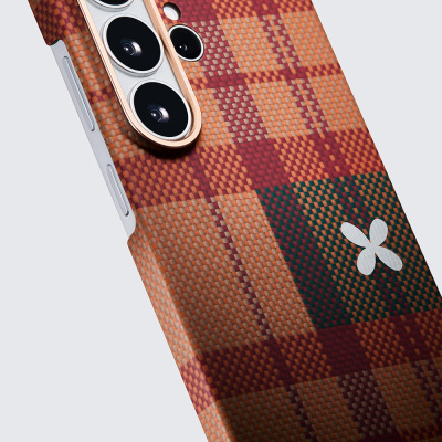 Galaxy S26 Ultra Kılıf M-safe Şarj Özellikli Aramid Karbon Fiber Pitaka Flora in Grid Serisi Kapak - 19