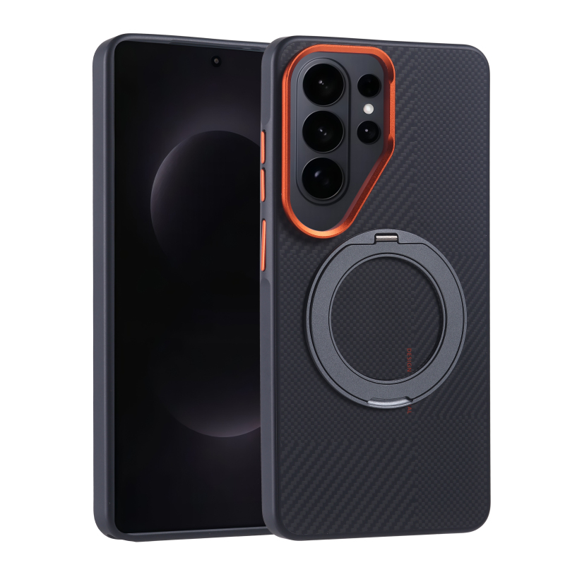 Galaxy S26 Ultra Kılıf M-safe Şarj Özellikli Karbon Fiber Görünümlü Zore Standlı Troy Kapak - 1