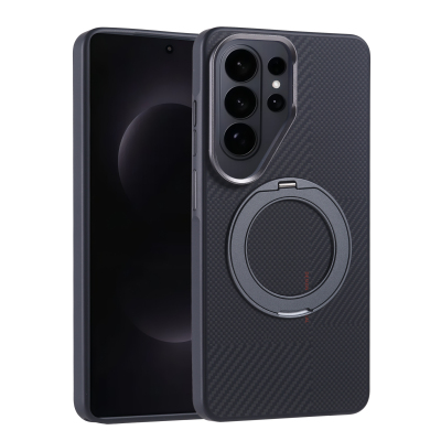 Galaxy S26 Ultra Kılıf M-safe Şarj Özellikli Karbon Fiber Görünümlü Zore Standlı Troy Kapak - 2