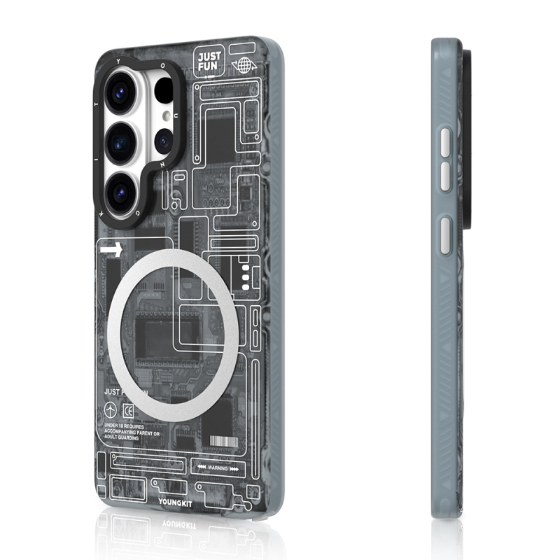 Galaxy S26 Ultra Kılıf M-safe Şarj Özellikli Youngkit 360 Derece Standlı Technology Serisi Kapak - 7