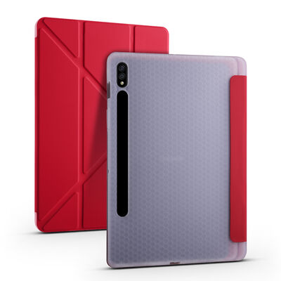 Galaxy Tab S7 Plus T970 Kılıf Zore Tri Folding Kalem Bölmeli Standlı Kılıf - 1