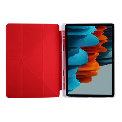 Galaxy Tab S7 Plus T970 Kılıf Zore Tri Folding Kalem Bölmeli Standlı Kılıf - 3