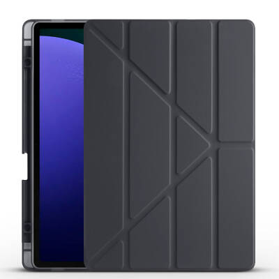 Galaxy Tab S9 FE Plus Case Zore Tri Folding Stand Case with Pen Compartment - 1