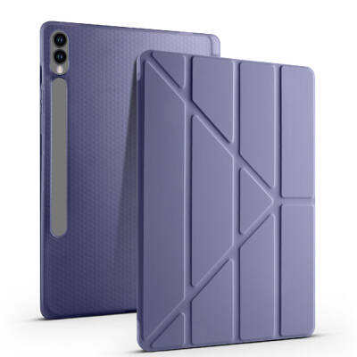 Galaxy Tab S9 FE Plus Case Zore Tri Folding Stand Case with Pen Compartment - 25