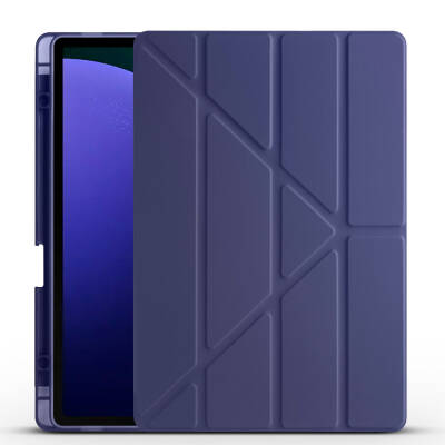 Galaxy Tab S9 FE Plus Case Zore Tri Folding Stand Case with Pen Compartment - 15