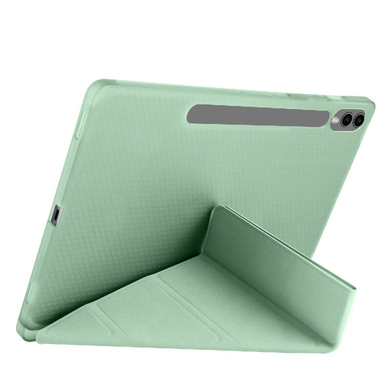 Galaxy Tab S9 FE Plus Case Zore Tri Folding Stand Case with Pen Compartment - 16