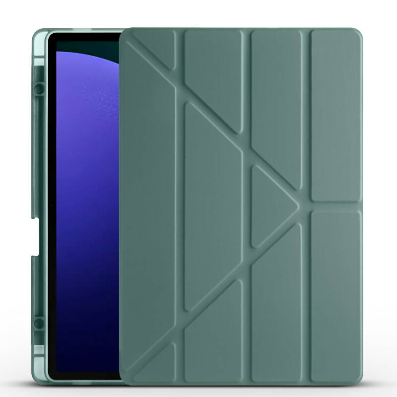 Galaxy Tab S9 FE Plus Kılıf Zore Tri Folding Kalem Bölmeli Standlı Kılıf - 11