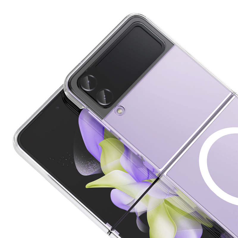 Galaxy Z Flip 4 Kamera Korumalı M-Safe Şarj Özellikli Şeffaf Zore London Sert PC Kapak - 4