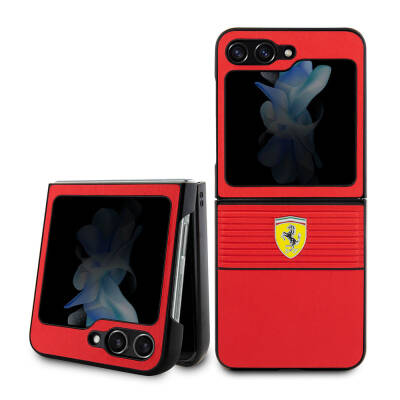 Galaxy Z Flip 5 Case Ferrari Original Licensed PU Leather Metal Logo Multi Striped Cover - 1