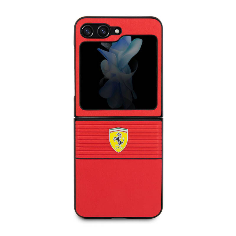 Galaxy Z Flip 5 Case Ferrari Original Licensed PU Leather Metal Logo Multi Striped Cover - 2