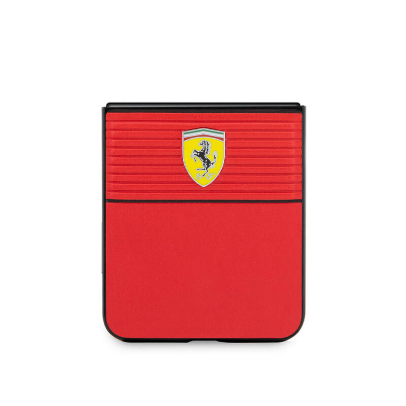 Galaxy Z Flip 5 Case Ferrari Original Licensed PU Leather Metal Logo Multi Striped Cover - 5
