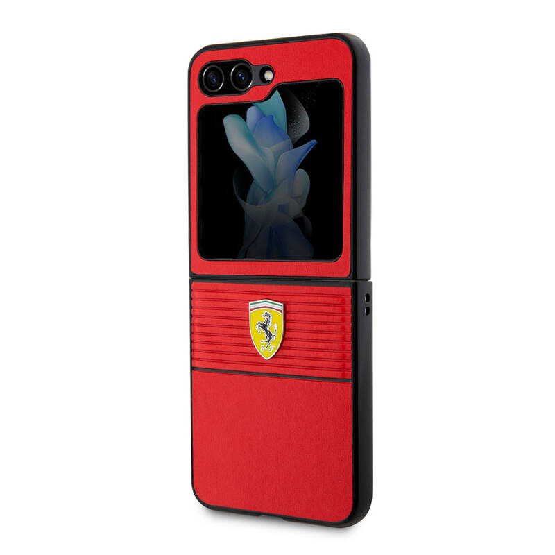 Galaxy Z Flip 5 Case Ferrari Original Licensed PU Leather Metal Logo Multi Striped Cover - 6