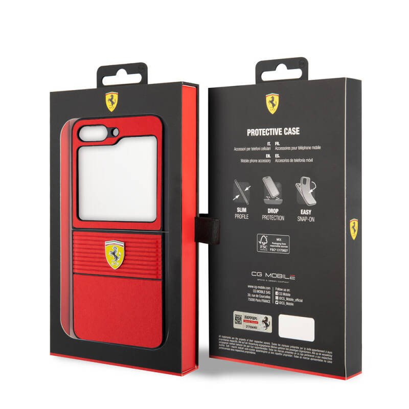 Galaxy Z Flip 5 Case Ferrari Original Licensed PU Leather Metal Logo Multi Striped Cover - 8