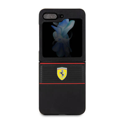 Galaxy Z Flip 5 Case Ferrari Original Licensed PU Leather Metal Logo Multi Striped Cover - 11