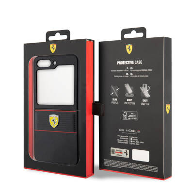 Galaxy Z Flip 5 Case Ferrari Original Licensed PU Leather Metal Logo Multi Striped Cover - 16