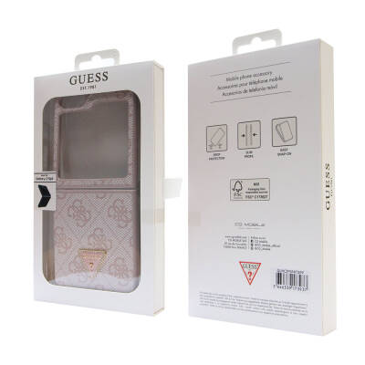 Galaxy Z Flip 5 Case Guess Original Licensed PU Leather Stoned Triangle Logo 4G Patterned Strass Cover - 7