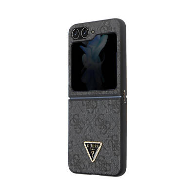 Galaxy Z Flip 5 Case Guess Original Licensed PU Leather Stoned Triangle Logo 4G Patterned Strass Cover - 13