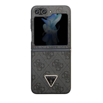 Galaxy Z Flip 5 Case Guess Original Licensed PU Leather Stoned Triangle Logo 4G Patterned Strass Cover - 16