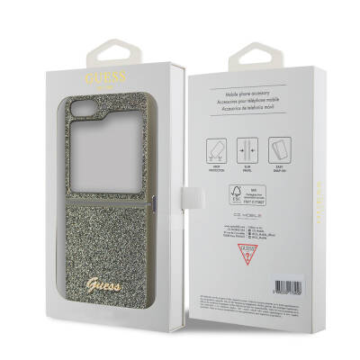 Galaxy Z Flip 5 Case Guess Original Licensed Text Logo Glitter Flakes Cover - 7