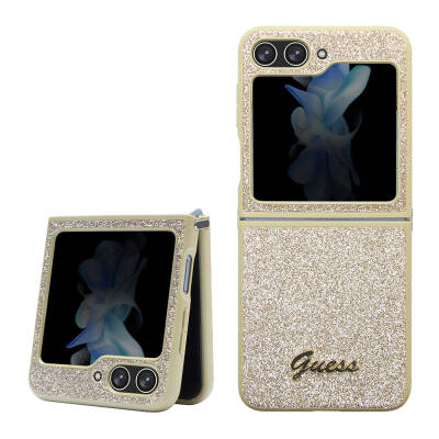 Galaxy Z Flip 5 Case Guess Original Licensed Text Logo Glitter Script Cover - 10