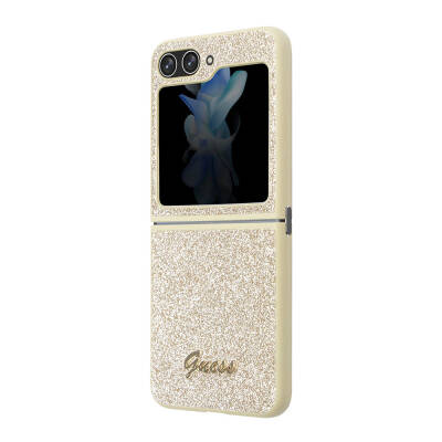 Galaxy Z Flip 5 Case Guess Original Licensed Text Logo Glitter Script Cover - 14