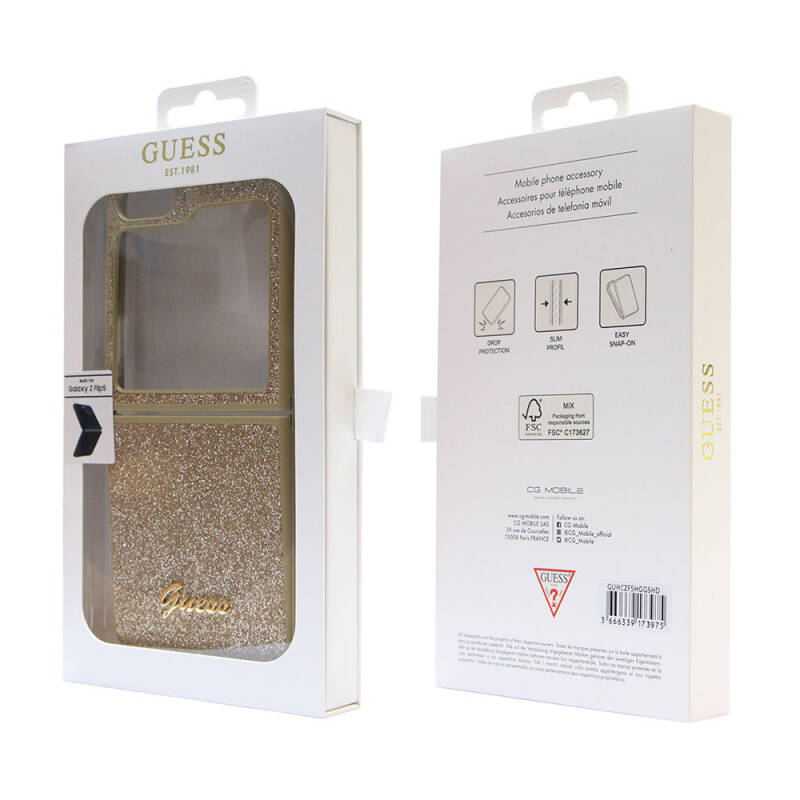 Galaxy Z Flip 5 Case Guess Original Licensed Text Logo Glitter Script Cover - 16