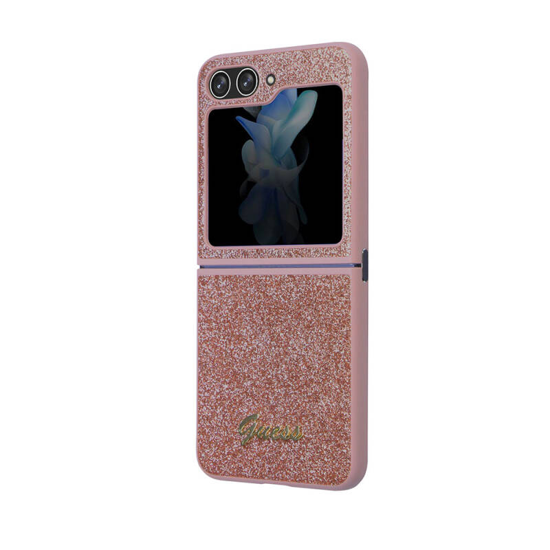 Galaxy Z Flip 5 Case Guess Original Licensed Text Logo Glitter Script Cover - 21