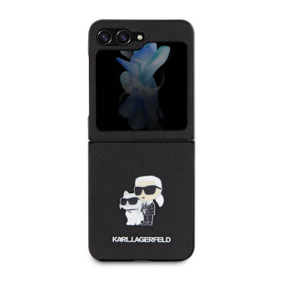 Galaxy Z Flip 5 Case Karl Lagerfeld Original Licensed K&C Metal Logo Saffiano Cover - 1