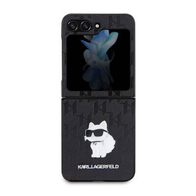 Galaxy Z Flip 5 Case Karl Lagerfeld Original Licensed KL Patterned Choupette Iconic Saffiano Cover - 1