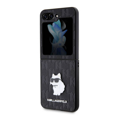 Galaxy Z Flip 5 Case Karl Lagerfeld Original Licensed KL Patterned Choupette Iconic Saffiano Cover - 5