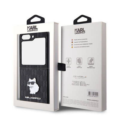 Galaxy Z Flip 5 Case Karl Lagerfeld Original Licensed KL Patterned Choupette Iconic Saffiano Cover - 7