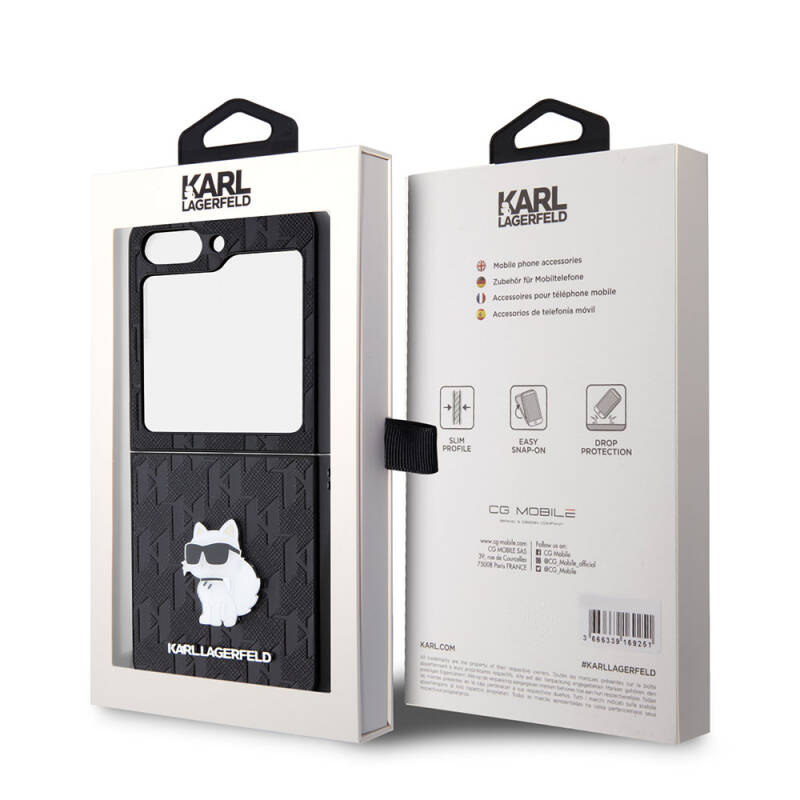 Galaxy Z Flip 5 Case Karl Lagerfeld Original Licensed KL Patterned Choupette Iconic Saffiano Cover - 7