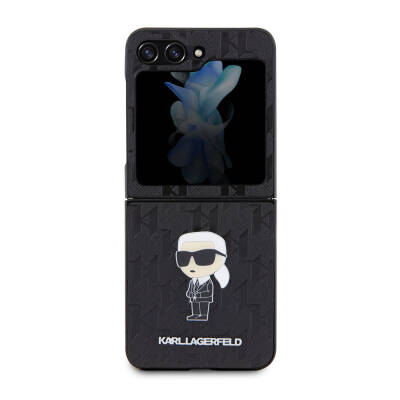 Galaxy Z Flip 5 Case Karl Lagerfeld Original Licensed KL Patterned Karl Iconic Saffiano Cover - 1